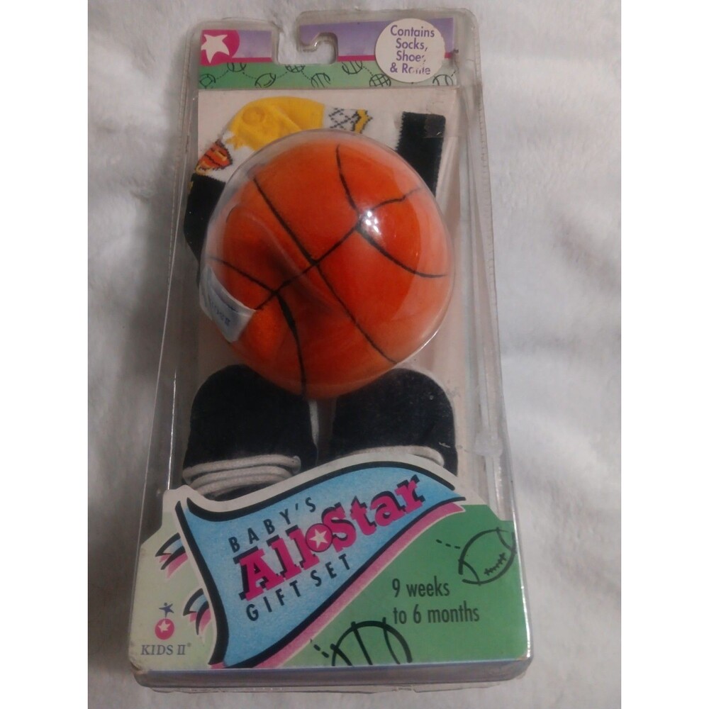 Kids II Baby's All Star Gift Set Shoes, Socks, Soft Toy Rattle New Vintage 1995